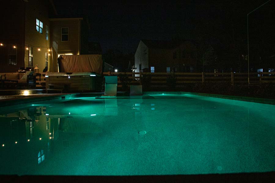 Pool lit at night