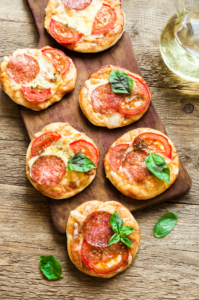 Mini pizzas on a platter