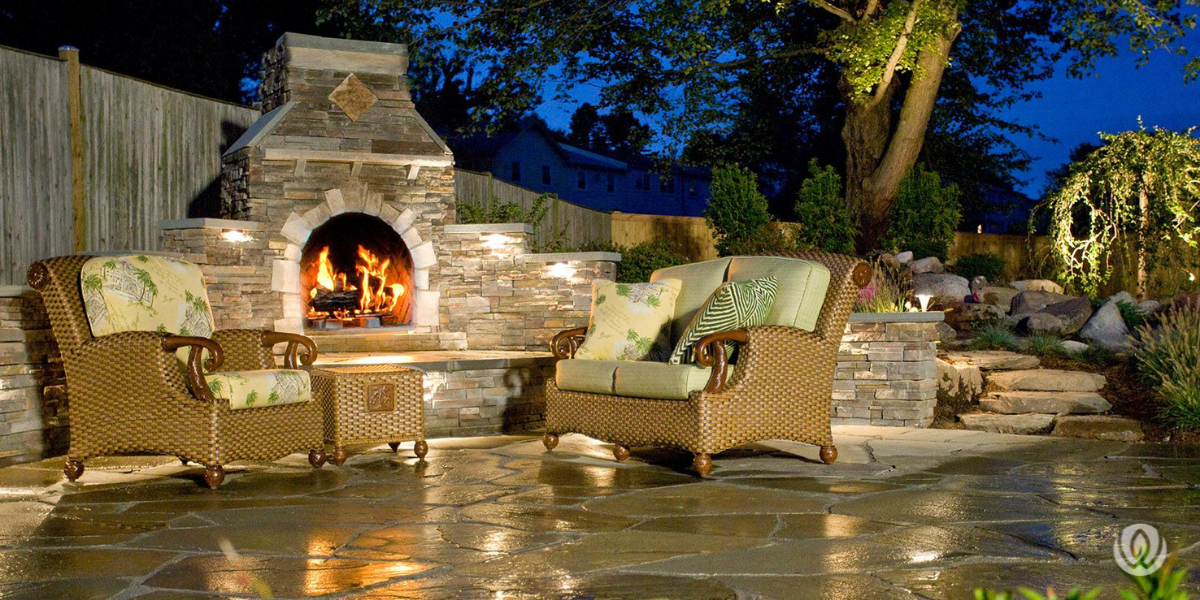 cozy outdoor fireplace