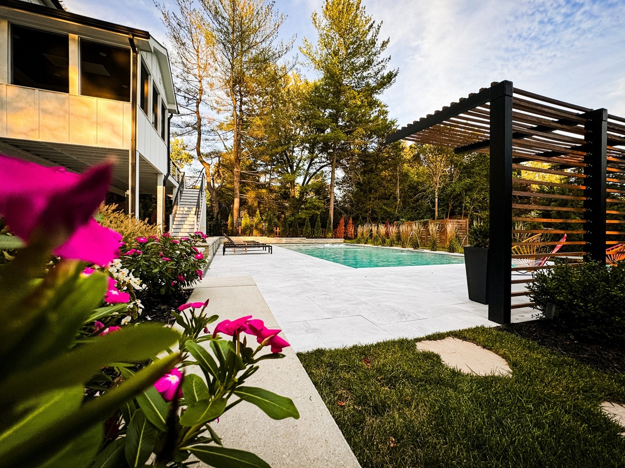 paved patio with pergola and pool