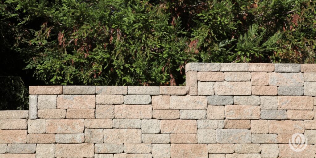 Close-up view of a modular block retaining wall design