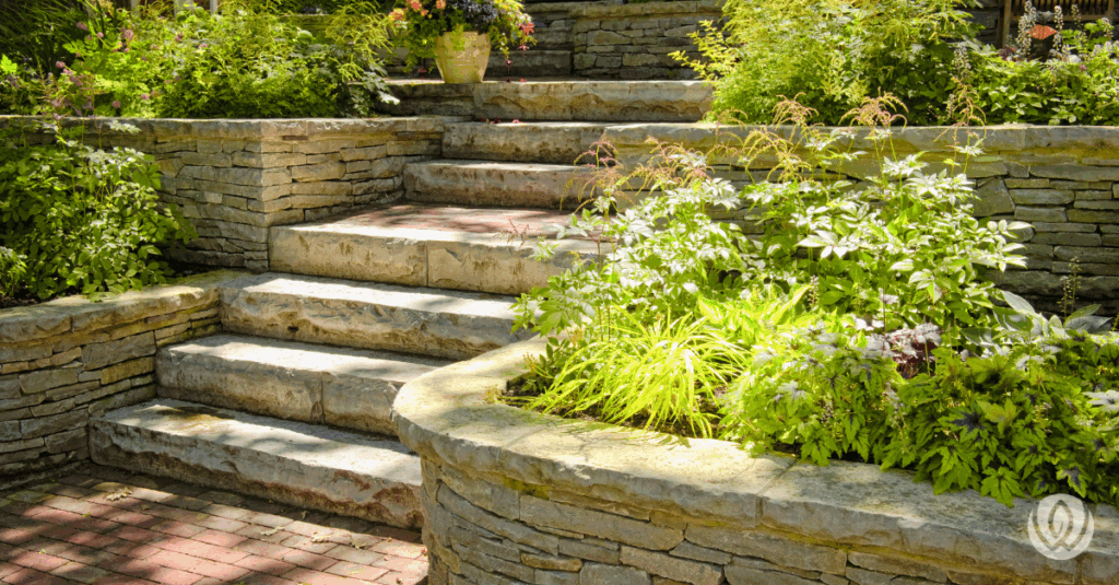Terraced hardscape with retaining walls